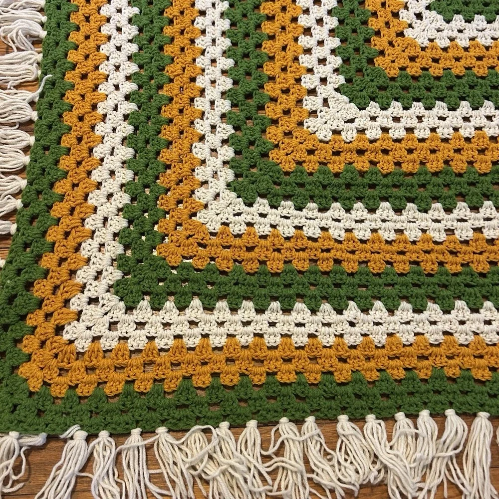 Vtg Handmade Crochet Granny Blanket 72